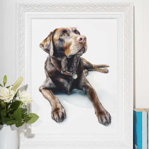 Watercolor Brown Labrador Retriever Dog Portrait Wall Art Print, Unframed - Picture 7 of 7